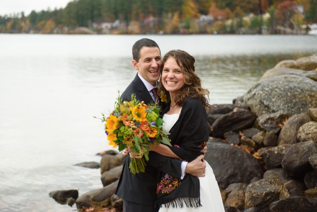 fall foliage wedding couple