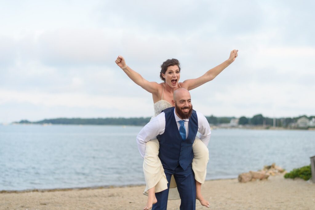 fun couple beach wedding MA