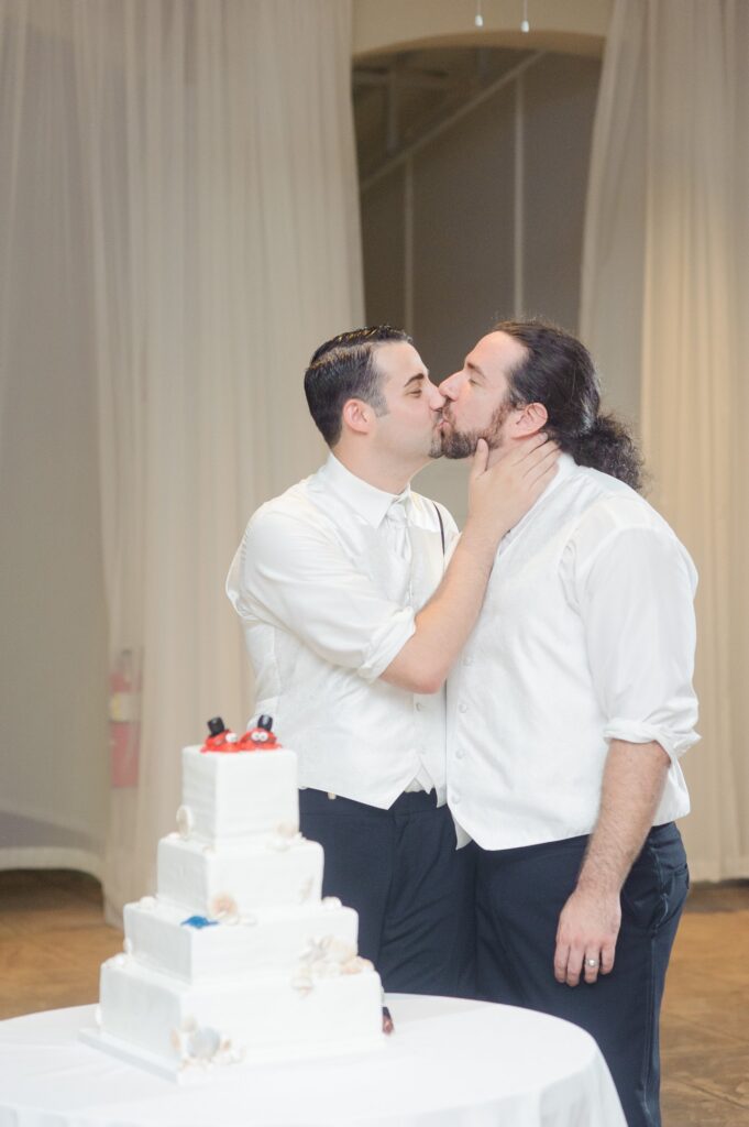 belle mer same sex wedding cake cutting