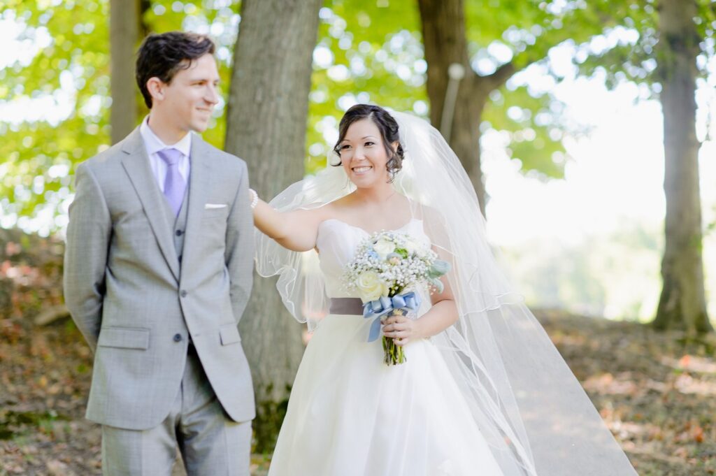 first look wedding in nature woods